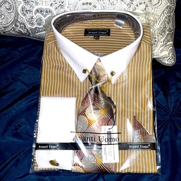 Avanti | Shirts | Avanti Uomo Dress Shirt And Tie Set With Cuff Links |  Poshmark